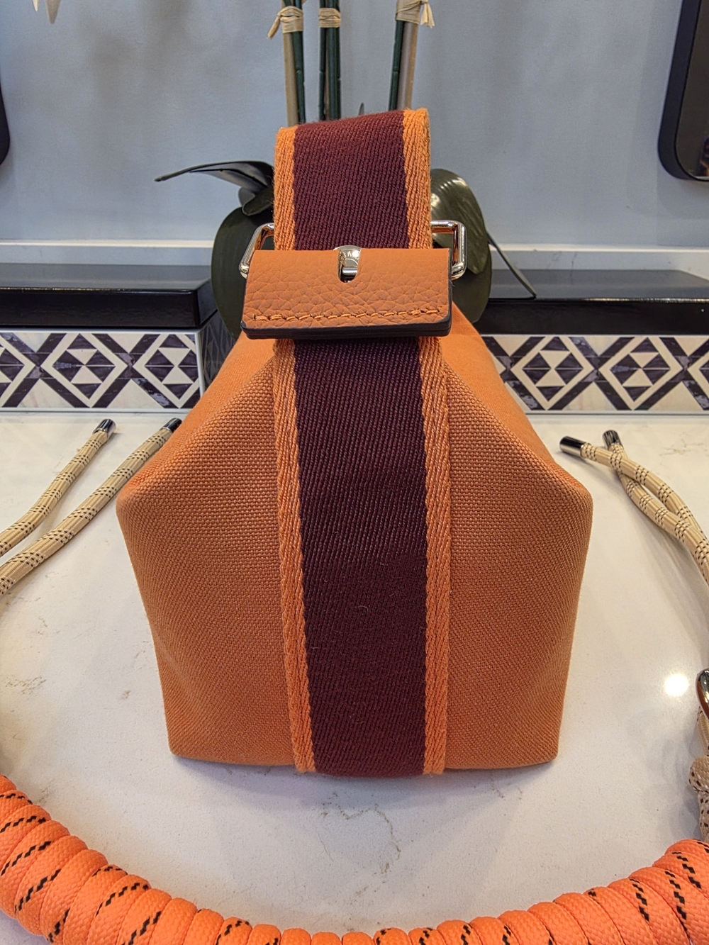 Orange Canvas Cosmetic Pouch with Rope Strap - Picture 2 of 14